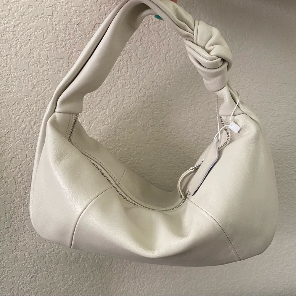 SALE | Off White Chalk Soft Leather Knot Satchel Pouch Jodie Hobo Bag Purse | B7